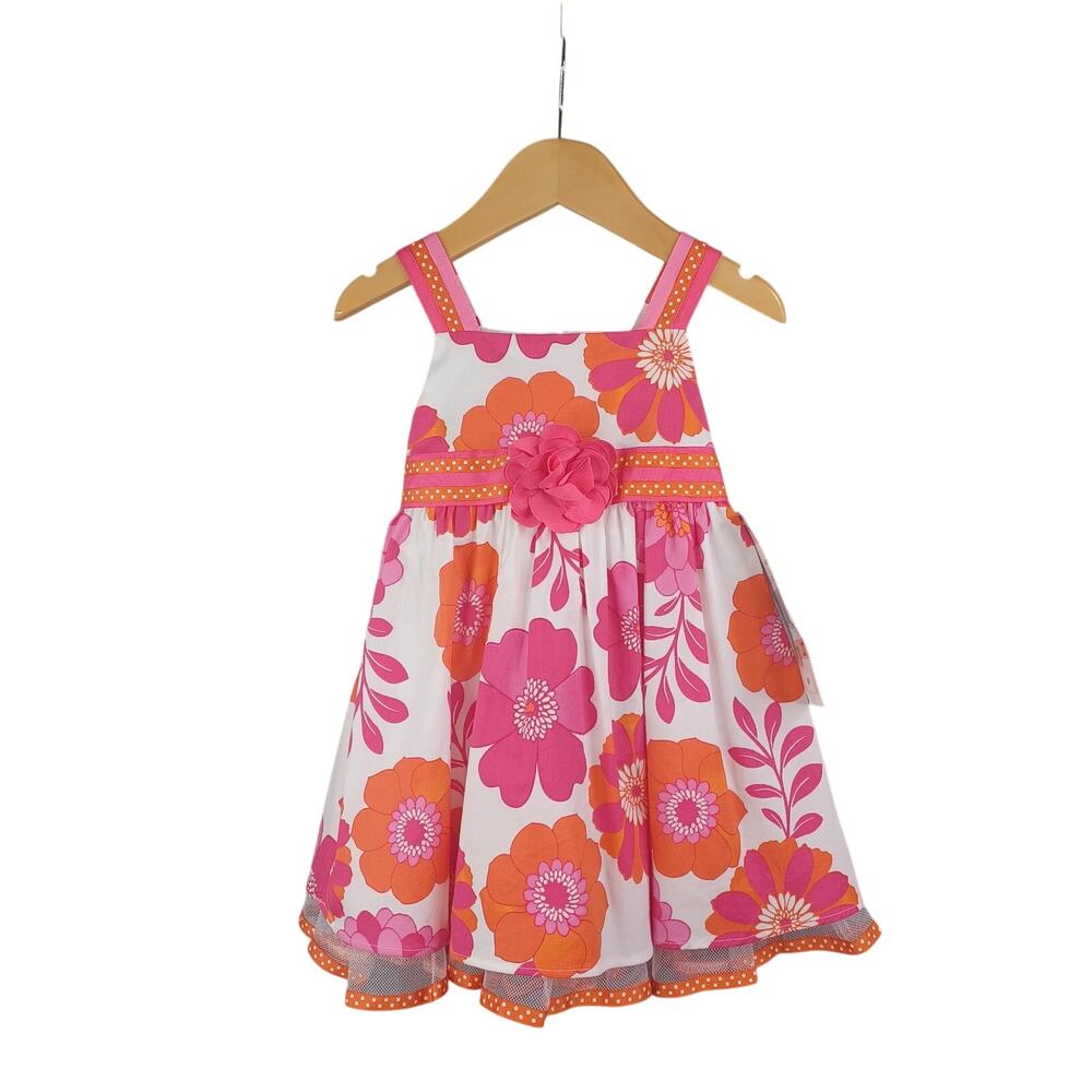 Rare Editions Girls Floral A-line Sundress 2T Pink White Bow Tie Tulle Hem Dress